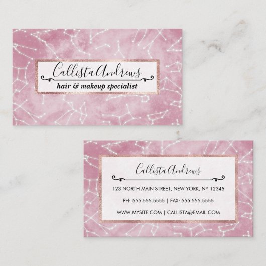 Carte De Visite Fille rose blanc Star Constellations Zodiac Nebula (Devant / Derrière)