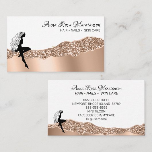 Carte De Visite *~* Fille Rose Or long cheveux déesse beauté (Devant / Derrière)