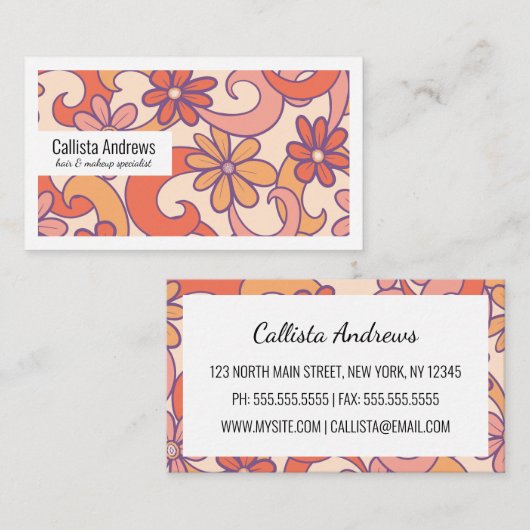 Carte De Visite Fille rose orange rose orange Fleurs Super (Devant / Derrière)