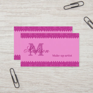 Carte De Visite Fille rose parties scintillant zigzag, monogramme