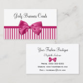 Carte De Visite Fille rose vif et blanc rayures mignonne Bow rose (Devant / Derrière)