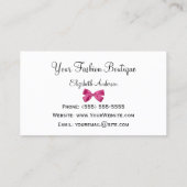 Carte De Visite Fille rose vif et blanc rayures mignonne Bow rose (Dos)