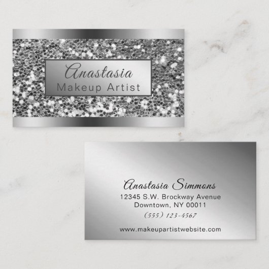 Carte De Visite Fille Shimmer Foil Parties scintillant argent (Devant / Derrière)