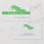 Carte De Visite Fille Vert Et Blanc Damas Beauté/Cosmetologie (Devant / Derrière)