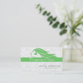 Carte De Visite Fille Vert Et Blanc Damas Beauté/Cosmetologie (Debout devant)