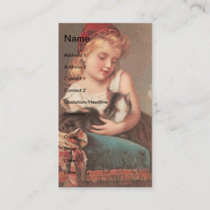 Carte De Visite Fille vintage et chat