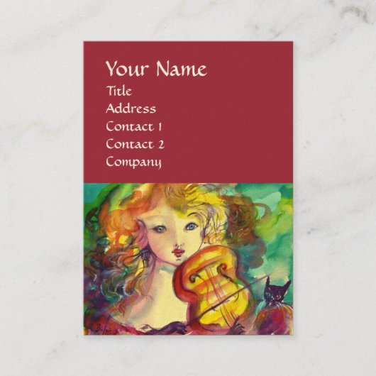 CARTE DE VISITE FILLE VIOLINISTE, VIOLIN ET CAT (Devant)
