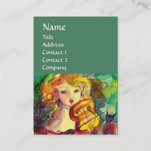 CARTE DE VISITE FILLE VIOLINISTE, VIOLIN ET CAT (Devant)