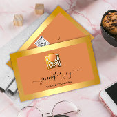 Carte De Visite Finance Consulting Broker Gold Frame Logo QR Code