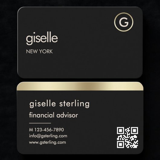 Carte De Visite Financial Advisor Black Gold QR Code