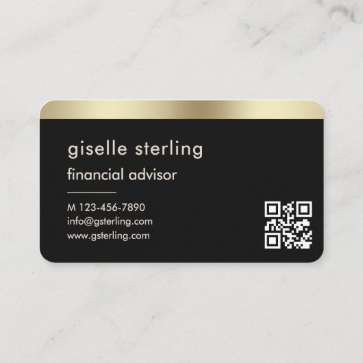 Carte De Visite Financial Advisor Black Gold QR Code (Dos)