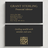 Carte De Visite Financial Advisor Code QR minimal Black Gold