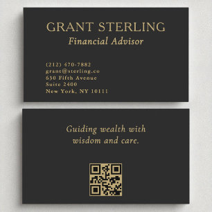 Carte De Visite Financial Advisor Code QR minimal Black Gold