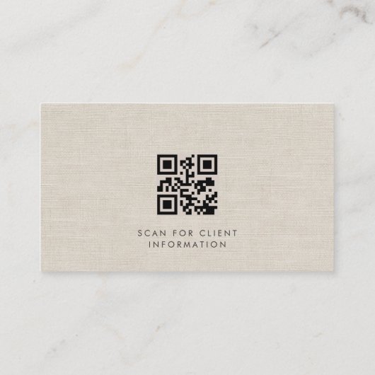 Carte De Visite Financial Advisor Luxury Neutral Linen QR Code (Dos)