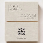 Carte De Visite Financial Advisor Luxury Neutral Linen QR Code