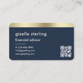 Carte De Visite Financial Advisor Navy Blue Gold QR Code (Dos)