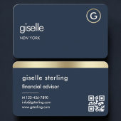 Carte De Visite Financial Advisor Navy Blue Gold QR Code