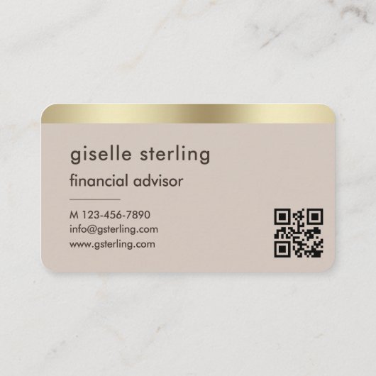 Carte De Visite Financial Advisor Neutral Gold QR Code (Dos)