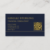 Carte De Visite Financial Consultant Blue Gold Logo QR Code (Dos)
