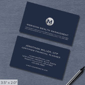 Carte de visite financier Blue Silver Monogram