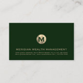 Carte de visite financier Dark Green Gold Monogram (Devant)