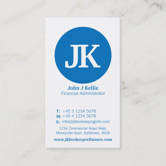 Carte de visite financier simple en cercle bleu et (Devant)