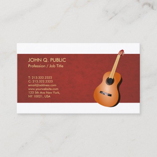 Carte De Visite Finition en soie élégante de guitare de professeur (Devant)