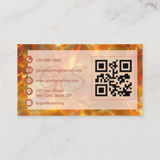 Carte De Visite Fire Opal Stone élégant moderne Amber QR Code (Dos)