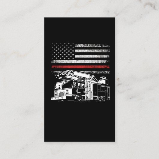 Carte De Visite Fire Truck American Flag Firefighter Red US Line (Devant)
