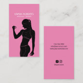 Carte De Visite Fitness Girl Personal Trainer Noir & Rose (Devant / Derrière)