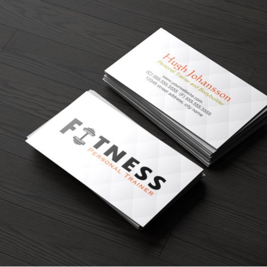 Carte De Visite Fitness Personal Trainer Bold Text Dumbbell Logo
