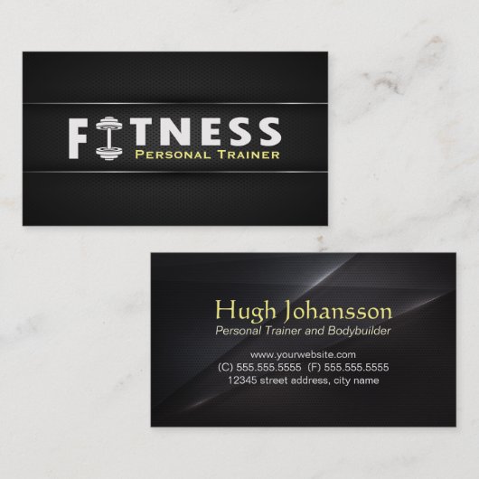 Carte De Visite Fitness Personal Trainer Bold Text Dumbbell Logo (Devant / Derrière)