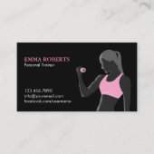 Carte De Visite Fitness Personal Trainer Noir & Rose (Devant)