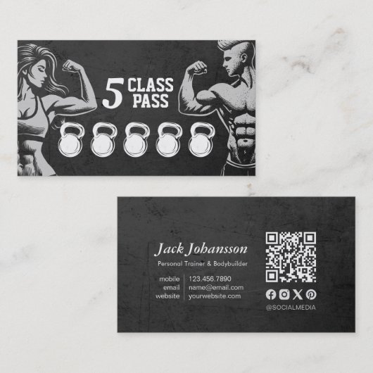 Carte De Visite Fitness Trainer Gym Kettlebell Classe Pass Fidélit (Devant / Derrière)