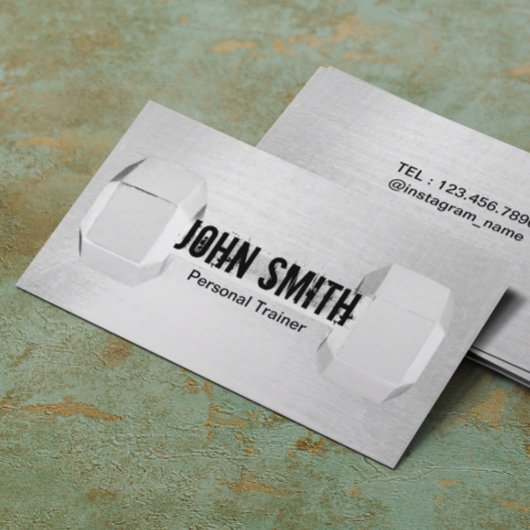 Carte De Visite Fitness Trainer Simple Dumbbell Moderne Argent