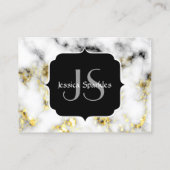 Carte De Visite Flacon brillant en marbre noir et blanc Monogramme (Dos)