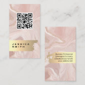 Carte De Visite Flacons d'or en marbre rose | Code QR (Devant / Derrière)