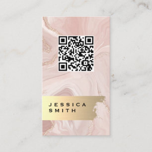 Carte De Visite Flacons d'or en marbre rose Code QR