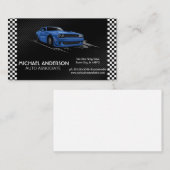 Carte De Visite Flags À damiers course | Voiture de sport bleue (Devant / Derrière)