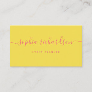 Carte De Visite Flair minimaliste   Jaune avec script rose