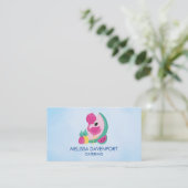 Carte De Visite Flamant rose avec pastèque et ananas (Debout devant)