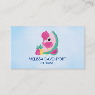 Carte De Visite Flamant rose avec pastèque et ananas