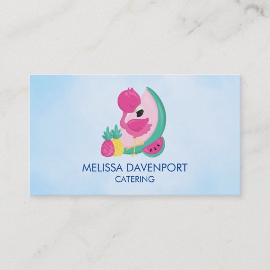Carte De Visite Flamant rose avec pastèque et ananas (Devant)