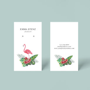 Carte De Visite Flamant rose Hibiscus Feuilles tropicaux Écran d'o