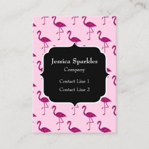 Carte De Visite Flamant rose pailleté motif monogramme rose scinti