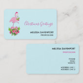 Carte De Visite Flamant rose rose à Santa Hat Noël Whimsical (Devant / Derrière)