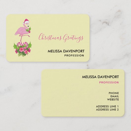 Carte De Visite Flamant rose rose à Santa Hat Noël Whimsical (Devant / Derrière)