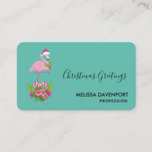 Carte De Visite Flamant rose rose à Santa Hat Noël Whimsical
