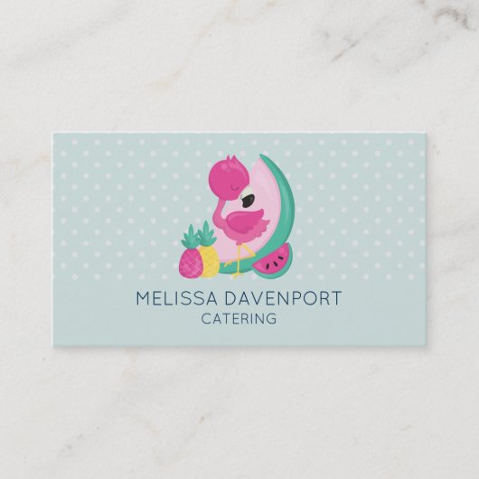 Carte De Visite Flamant rose rose avec pastèque et ananas (Devant)