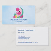 Carte De Visite Flamant rose rose avec pastèque et ananas (Devant / Derrière)